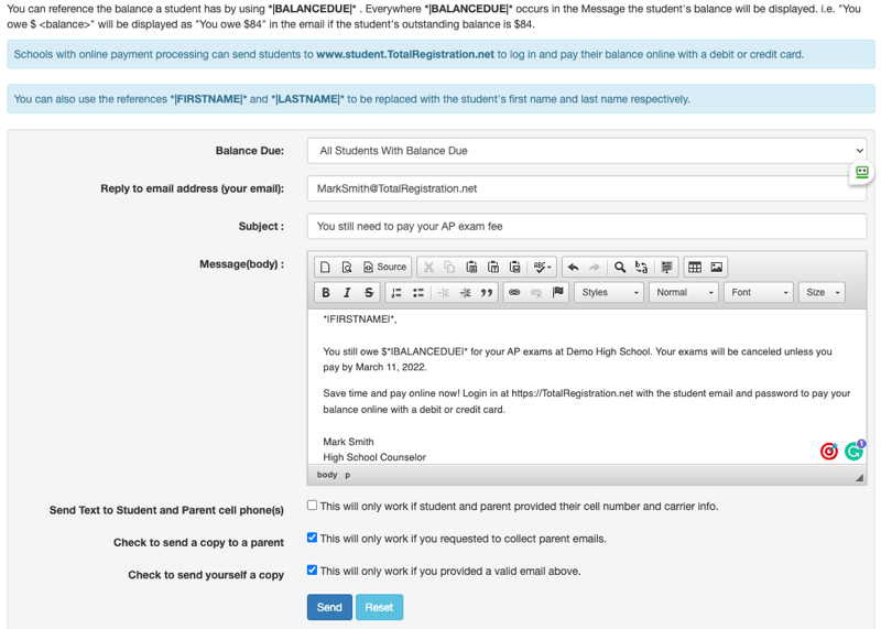 Compose Balance Due Email