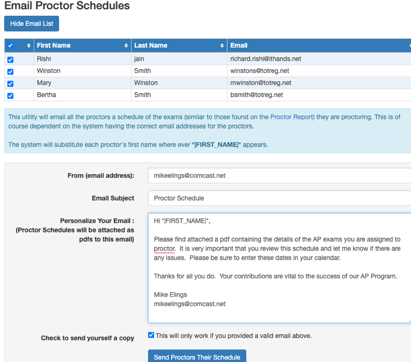 Compose Proctor Schedule Email