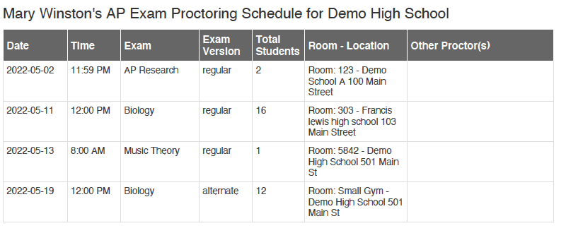 AP Exam Proctor Schedule PDF