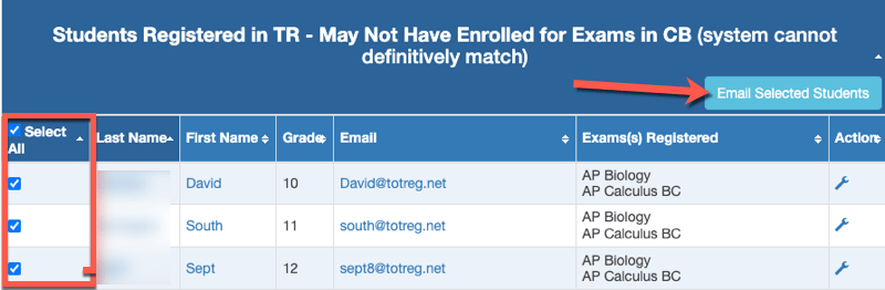 Registered in TR, Exam not enrolled in CB