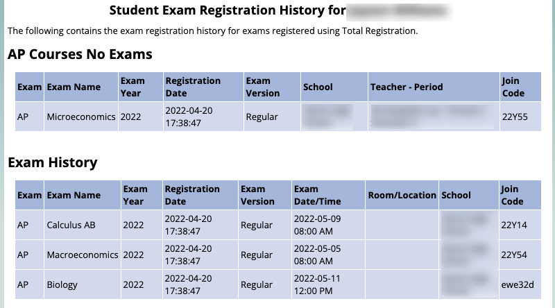 Student can access their unique join codes at any time